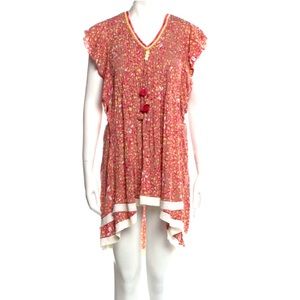 POUPETTE ST BARTH Sasha Floral Mini Dress Cover-Up Lace Fringe Pink XS